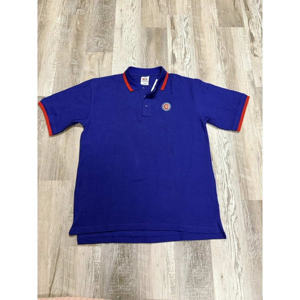 MLB True Fan Chicago Cubs Mens Large Blue Red Tipped Short Sleeve Polo Shirt NWT